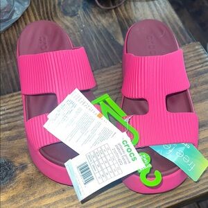 CROCS Hot Pink Ribbed Dual-Strap Slide Sandals